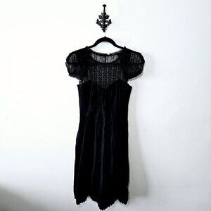 HIGH USE Designer Dress Lace Sleeve Boned Bodice Size S Puff Skirt EUC